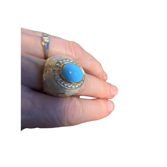 Lauren G. Adams Cocktail Ring Sz 8.25 Faux Turquoise Enamel Rhinestones Marked V - Picture 9 of 12